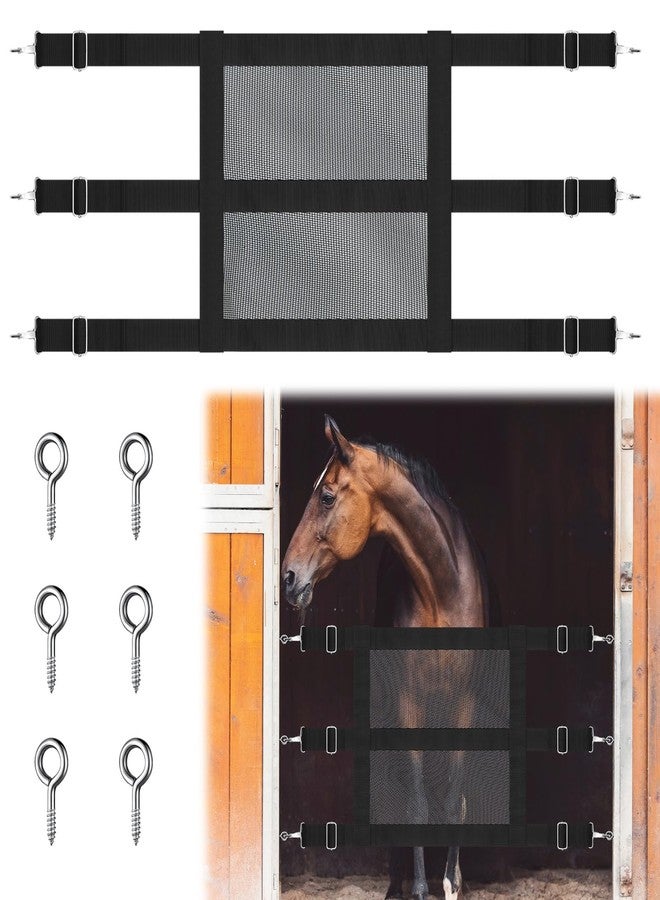 Clysee Nylon Stall Guards for Horses with Adjustable Straps and Sturdy Snap Hooks 57 x 18 Inch Mesh Doors for Horses Black Stall Gate with 6 Nails to Keep Horse Securely - Image 1